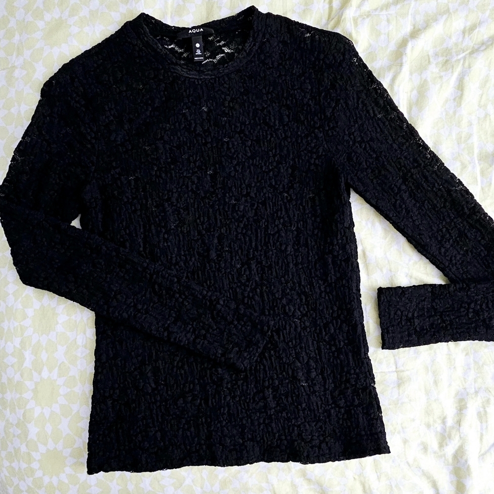 AQUA Puckered Lace Long Sleeve Top